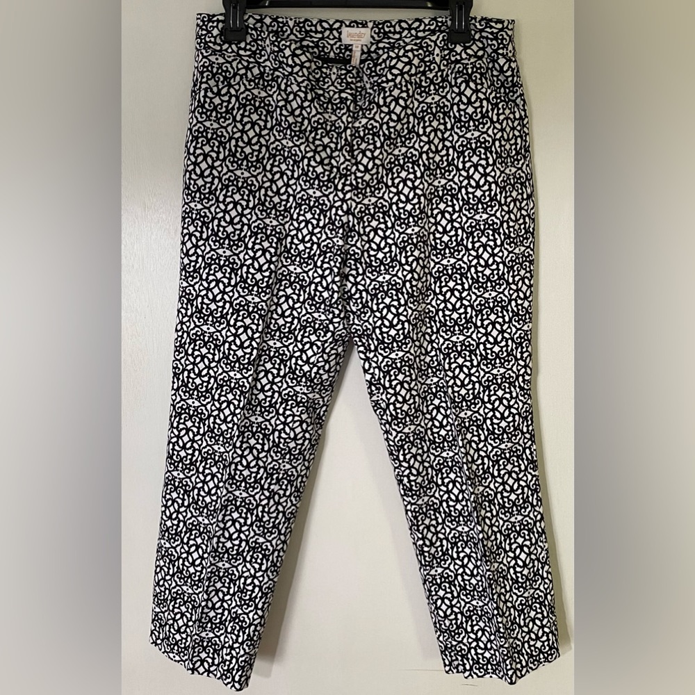 Laundry by Shelli Segal Pants Womens 10 Black&White Print Capri Cotton Spandex